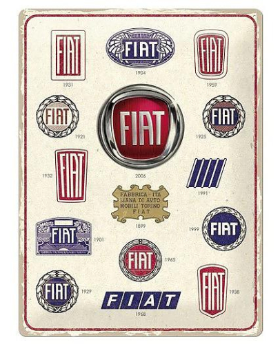 Retro cedule - Fiat 500 (Logo Evolution) 30x40cm