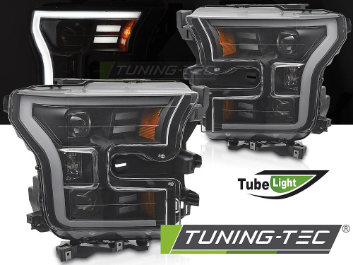 Přední světla s LED parkovacím světlem a dynamickým blinkrem pro Ford F150 XIII - černé provedení