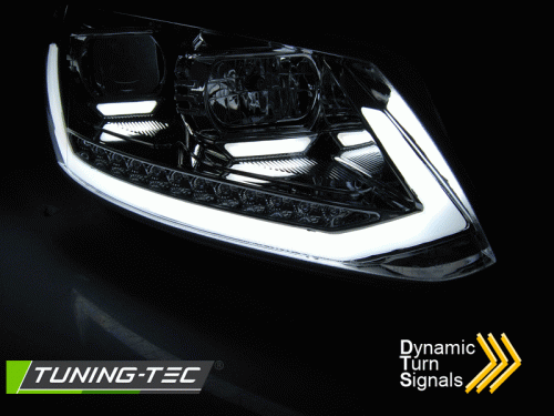 Přední dynamická světla Tube Light s LED denními světly VW Touran II chrom